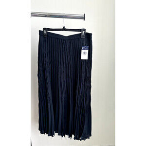 Chaps Hazy Night Vinessa Pleated Georgette Long Skirt Black Petite L